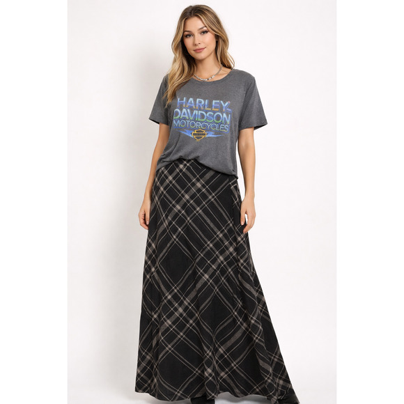 Express Plaid Dark Academia Preppy Fall Vintage Maxi Skirt Y2K Size 13/14 - Picture 1 of 5